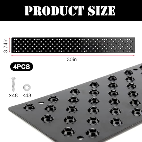 4 Pcs Anti Slip Outdoor Stair Treads for Wooden Steps, 30 x 3.75 Inch Metal Anti Slip Stair Treads with Screws, Non Slip Stair Treads Screw Down Stair Grips Strips for Porch Ramp Deck Steps