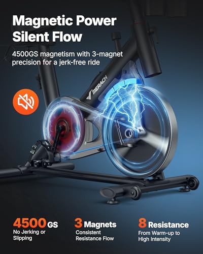 MERACH Exercise Bike, Magnetic Friction Stationary Bike for Home with APP