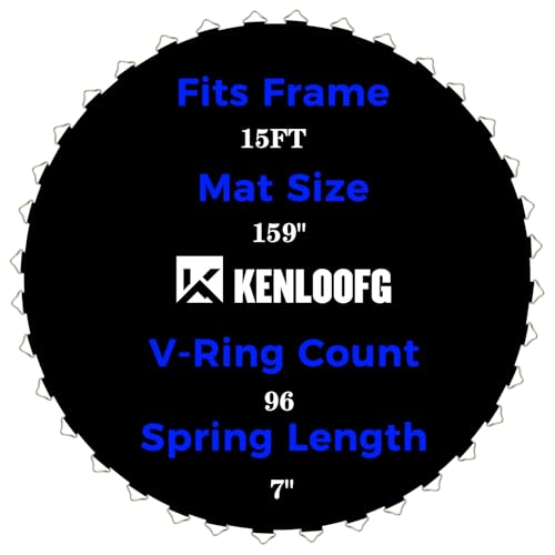 Trampoline Replacement Mat,72/96 V-Rings,Fits 12/14/15ft Trampoline Frame & 5.5"-7" Springs - color: Black, size: 15FT|159"Dia|96 V-Rings|Fits 7" Springs Length
