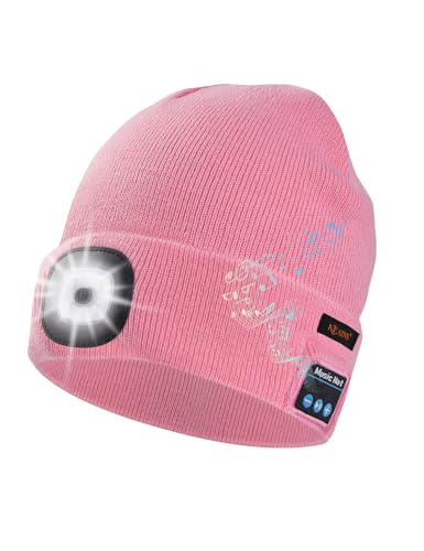 Keains Bluetooth Beanie with LED Light, Gifts for Men Women Dad Husband Him - color: Pink