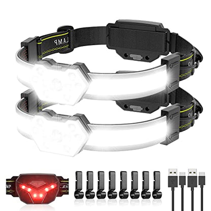 EXIN DECHEN LED Headlamp Rechargeable, 1200 Lumen Super Bright Headlamp Flashlight, 270° Wide Beam LED Headlamps with Red Taillight, 8 Mode Lightweight Waterproof Head Lamp