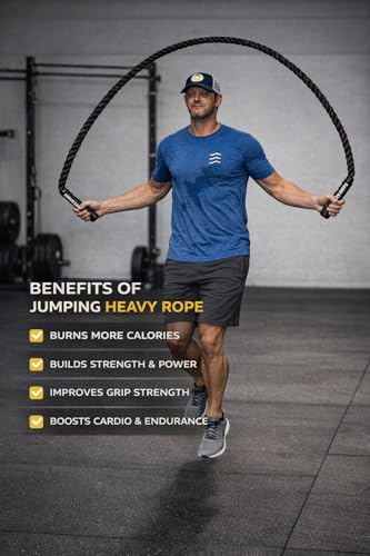 Weighted Battle Jump Rope, 10 FT Twisted Training Rope w/Thick Easy-Grip Handles, Full-Body Cardio + Strength Conditioning Rope (Choose 3 lb / 6 lb / 10 lb) - size: 2" x 10ft