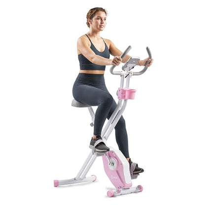Sunny Health & Fitness Smart Foldable Magnetic X-Bike, Low-Impact Workouts - color: Pink