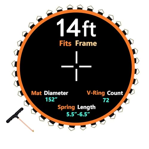 Trampoline Mat Replacement, Dia:152", Fits 14ft Frame, with 80/72/88 V-Rings for Choose and Spring Tool, Fits 5.5" Springs, Reinforce, UV-Resistant - size: 152" Diam | 72 V-Rings | Fits 5.5" SpringsLength