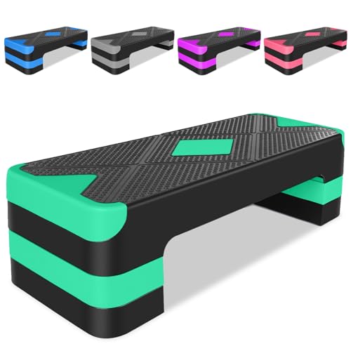 27" Exercise Workout Aerobic Step Platform Trainer, Adjustable Fitness 4-6-8in Exercise Stepper Workout with 4 Risers, Aerobics Stepper Workout Stepper for Home Gym Cardio Strength & Training - color: Green