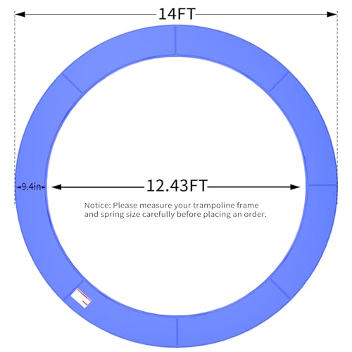 ACWARM HOME 16FT/15FT/14FT/12FT/10FT Trampoline Safety Pad Replacement, Round Trampoline Spring Protection Cover, Fits 16FT/15FT/14FT/12FT/10FT Frames, Water-Resistant Trampoline Accessories - color: Blue, size: 14FT