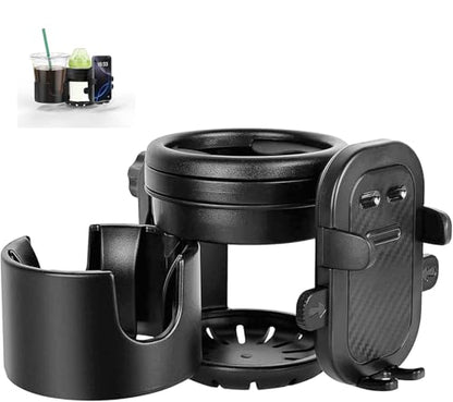 ZealSound Stroller Cup Holder, 3-in-1 Bottle Holder with Phone Holder for Wheelchair, Stroller, Bike, Walker, Scooter, 360° Rotatable Drink Holder for Uppababy, Bugaboo, Nuna, Doona - size: Large