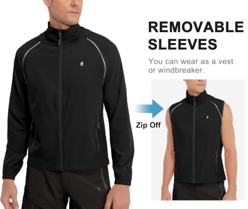 Little Donkey Andy Mens Packable Cycling Jacket Removable Sleeves & Hood - color: Black, size: XX-Large