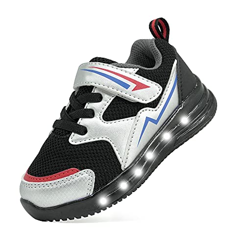 YESKIS Toddler Boys Girls Light Up Shoes LED Flashing Lightweight Mesh Breathable Adorable Running Sneakers for Toddler and Little Kid - color: Black Sneakers, size: 5 Toddler