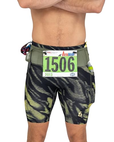 FlipBelt Men's Running Compression Shorts with Built-in Running Belt - color: Pinnacle Black Trail, size: Small