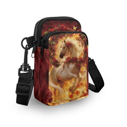 Hawaiian Tribal Small Crossbody Bags for Women Cell Phone Bag Purse, Sea Turtle Zipper Sling Purses Shoulder Bag - color: Horse Rose Flower