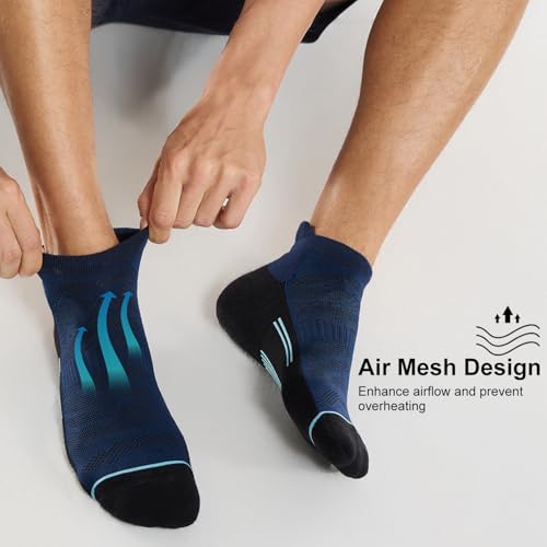 FITRELL Men's 6 Pack Ankle Running Socks Low Cut Cushioned Athletic Sports Socks 7-9/9-12/12-15 - color: Navy Black, size: 9-12