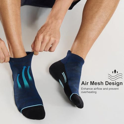FITRELL Men's 6 Pack Ankle Running Socks Low Cut Cushioned Athletic Sports Socks 7-9/9-12/12-15 - color: Navy Black, size: 9-12