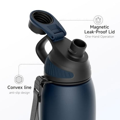 FJbottle 20oz Stainless Steel Insulated Water Bottle No Straw Spout Lid - color: Classic Navy, size: 20 Ounces