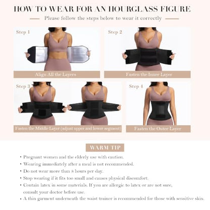 YIANNA Waist Trainer Sauna Sweat Waist Cincher Tummy Control Body Shaper - color: Black, size: X-Large
