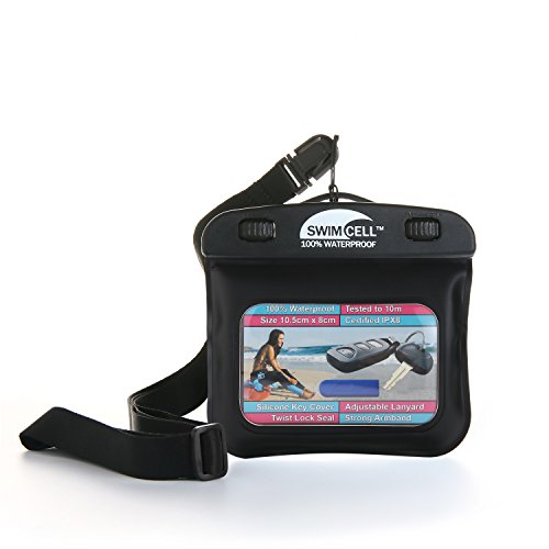 SwimCell Waterproof Key Pouch for Swimming with Armband & Lanyard - Black - color: Black, size: Key Case 3 x 4 inches