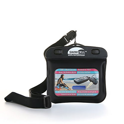 SwimCell Waterproof Key Pouch for Swimming with Armband & Lanyard - Black - color: Black, size: Key Case 3 x 4 inches