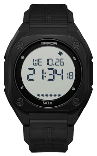 FANMIS Men's Digital Sports Watch Big Face Stopwatch Outdoor Rubber Strap - color: Black White