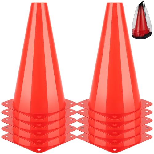 BiAnYC 9 Inch (23 CM) Soccer Cones for Sports Training,Small Sports Traing Agility Cones for Basketball Football Practice,Flexible Portable Disc Mini Cones,for Indoor/Outdoor Games,Set of 10 (Red)