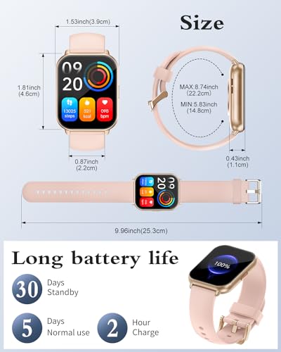 RUIMEN Smart Watches for Women (Answer/Make Call, 2 Bands), 1.8", Pink - color: Pink