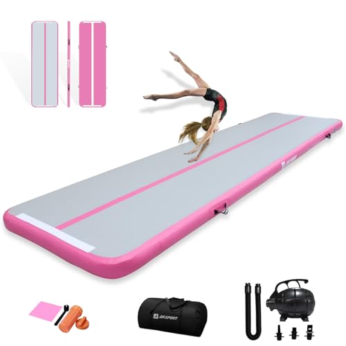 AKSPORT Gymnastics Air Mat Tumble Track Tumbling Mat Inflatable Floor Mats with Air Pump for Home Use/Tumble/Gym/Training/Cheerleading/Parkour/Beach/Park/Water - color: Grey Pink, size: 10ftx3.3ftx4inch