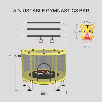 Trampoline for Kids, 55 Inch Adjustable Baby Toddler Trampoline with Basketball Hoop, 440lbs Indoor Outdoor Toddler with Enclosure (Blue) - color: Yellow