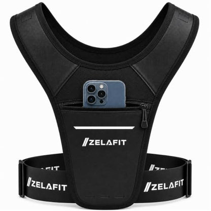 ZelaFit™ Running Phone Holder Vest for Women & Men – Lightweight Running Gear and Everyday Running Essentials – Chest Rig Phone Holder for Running (Black) - size: Small-Medium