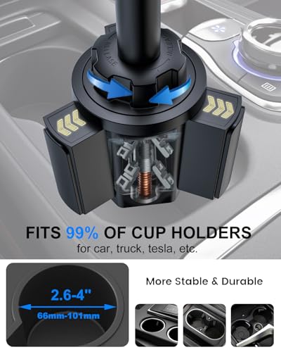 Heavy Duty Metal Cup Holder Tablet Car Mount - Extra Long Arm