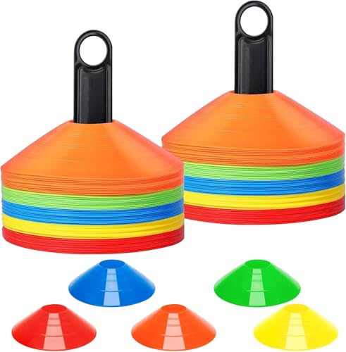 BiAnYC 25/50/100 Pcs Pro Disc Cones - Training Cones Agility Soccer Cones with Carry Bag for Training, Soccer, Football, Basketball,Kids and Other Sports and Games(5 Colors) - color: C-100PCS