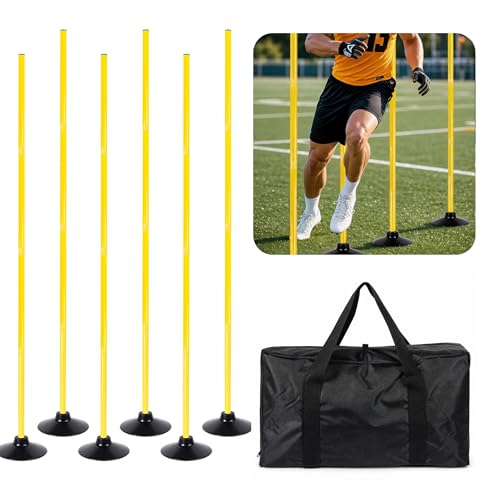 6 Pack Soccer Agility Training Poles, 5 FT Adjustable Speed and Agility Training Equipment for Football/Basketball/Dog Practice, Bending Poles for Horses with Rubber Bases and Carry Bag - color: Yellow