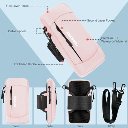 Arm Phone Holder for Running, Crossbody Bag 2-in-1, 7.5 Inch Pink - color: 07-Pink + Black Strap