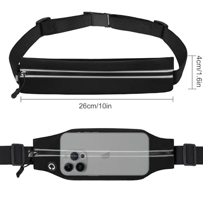 Running Belt Fanny Pack Men and Women Slim Running Bag Money Belt - color: Black