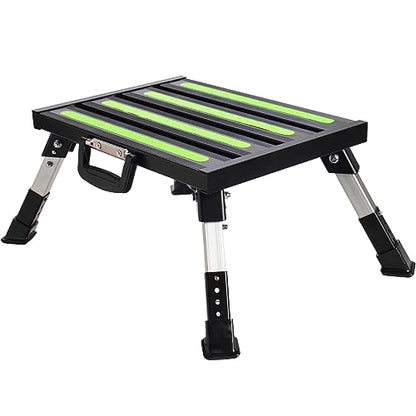 Homeon Wheels Adjustable RV Step Stool, Folding Platform with Reflective Strip, Black - color: Black
