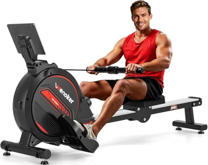 Wenoker Rowing Machine for Home, Magnetic Rower Machine, 350 LB Weight Capacity, 16-Level Silent Resistance Row Machine for Gym Exercise - color: Dark red