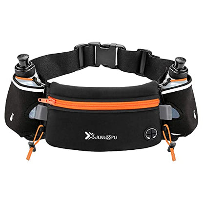 Number-one Running Belt with Water Bottles(2 x 175ML), Hydration Belt Waterproof Waist Pack Bag Fits iPhones Adjustable Sports Waist Pouch for Marathon Running Hiking Cycling - color: Orange