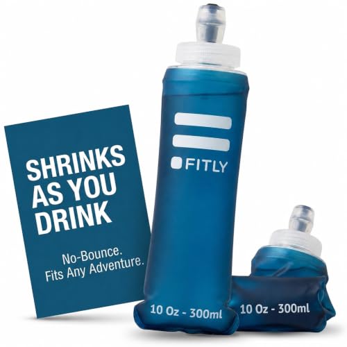 FITLY Soft Flask - Shrink As You Drink Soft Water Bottle for Hydration Pack - Folding Water Bottle Ideal for Running, Hiking, Cycling, Climbing & Rigorous Activity - color: Petrol Blue, size: 10 Ounces