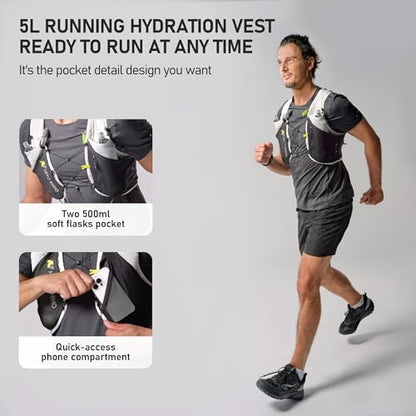 N NEVO RHINO 5L Running Vest, Water Vest Backpack with 2x500ml Soft Flasks - color: White, size: Small