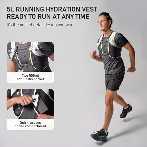 N NEVO RHINO 5L Running Vest, Water Vest Backpack with 2x500ml Soft Flasks - color: White, size: Large