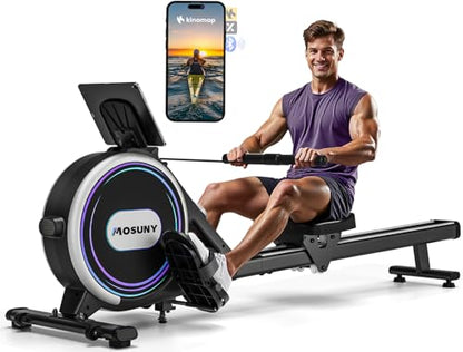 Rowing Machines for Home, 16/32-Level Adjustable Resistance, Magnetic Rowing Machine with App Supported, 350/400 LB Weight Capacity, Upgraded Dual Slide Rails with LCD Data Display Screen - color: Purple