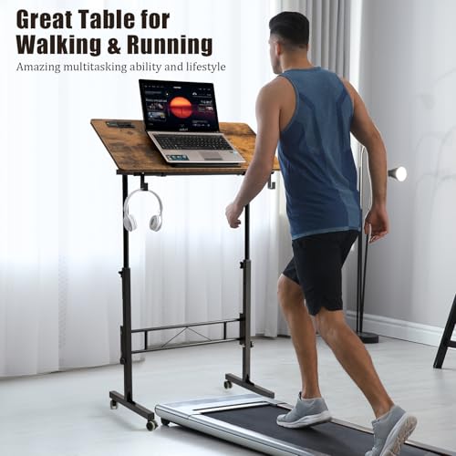 Hadulcet Small Standing Desk Height Adjustable with Tiltable Tabletop - color: Rustic Brown, size: 31.5" with Charging