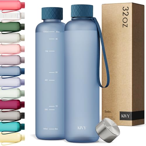 KIVY Slim Water Bottle 32oz Tritan - Lightweight & Shatterproof - BPA-Free - color: 05 Navy Blue, size: 32 Ounces