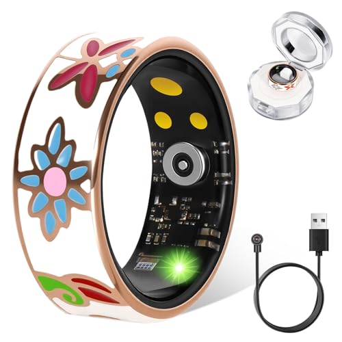 Smart Ring Health Tracker for Women & Men Fitness Tracker Ring(7#&Floral) - color: Gold, size: 7#