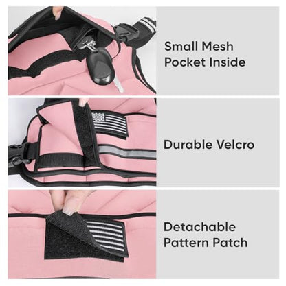 APEXUP Adjustable Weighted Vest, 4-10lb/12-18lb/20-32lb Vest with 6 Ironsand Weights and Large Pocket, Weight Vest for Men Women Strength Training, Running, Walking - color: Pastel Pink, size: 12-18lbs