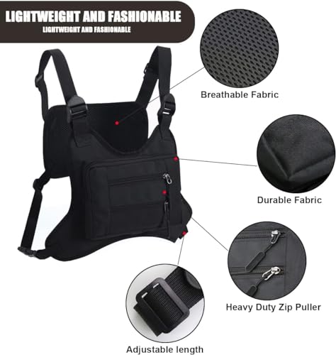 JOYEONDEF Sports Chest Bag for Men, Water Resistant Chest Pack, Running Pack with Cell Phone Holder and Extra Storage - color: Black