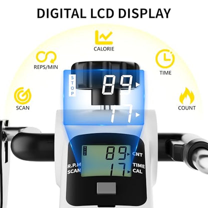 MOMODA Under Desk Bike Pedal Exerciser with LCD Display Portable Mini Exercise Bike for Arm and Leg - color: White