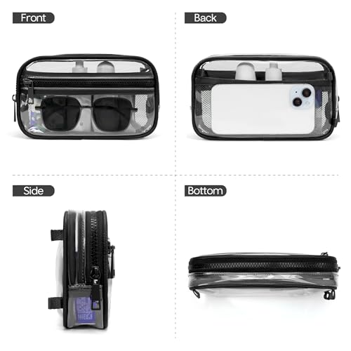 FODOKO Wristlet wallets for Women RFID crossbody bags with 4 Zippers - color: Clear-black