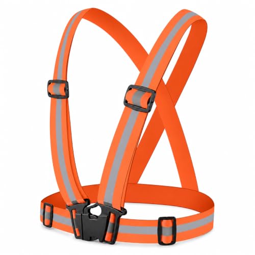 High Visibility Reflective Harness Vest – Adjustable One Size Fits Most, 360° Super Bright Safety Gear for Running, Cycling, Work & Roadside Emergencies - color: Orange