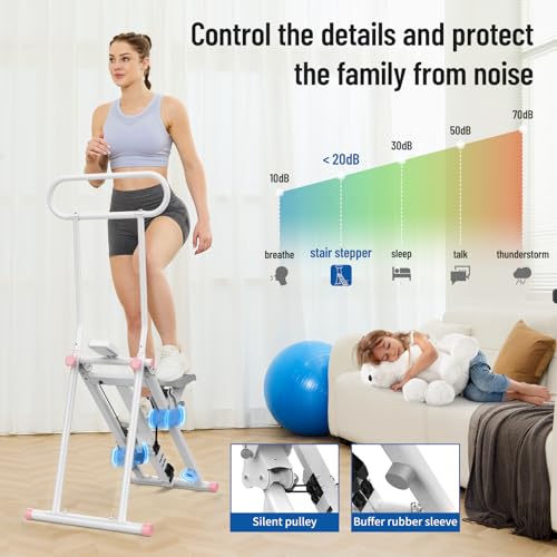 HXD-ERGO Stair Stepper for Home with Adjustable Resistance for Full Body - color: White & Pink