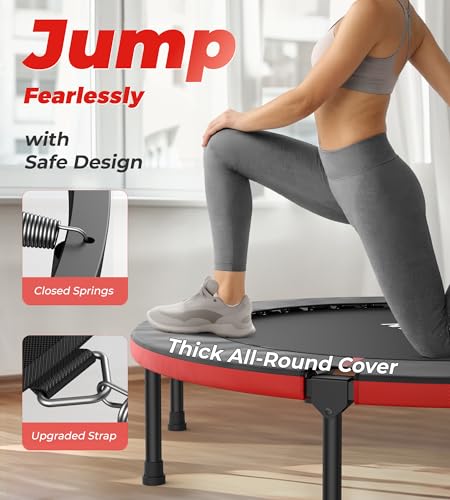 BCAN SP3 40/48" Exercise Rebounder Trampoline for Adults, Handlebar, Indoor - color: 48IN-U-Handle-Deep Red