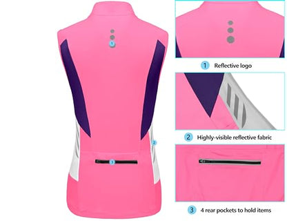 Little Donkey Andy Women's Half Zip Breathable Cycling Vests Reflective Sleeveless Jerseys Shirts Golf 4 Rear Pockets - color: Upgraded Pink, size: Small